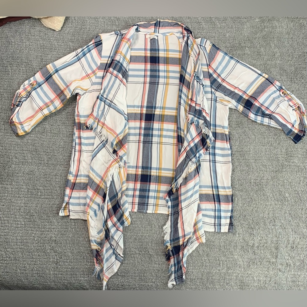 3/$30 Maurice’s Women’s Plaid Open Front Kimono Cardigan Size 0 - Picture 5 of 12